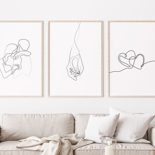 Couple Line Art Set Couple Abstract Art Black White Wall Set Etsy