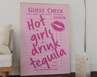 Gast Check Druck | Trendige Wandkunst | Moderne Funky College-Wand-Dekor | Preppy Raum Dekor | Drink-Bar-Druck | Retro Wandkunst zum Ausdrucken