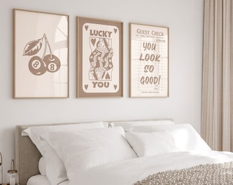 Lucky You Poster Set | Guest Check Print | Neutral Wall Art | Printable Art | Trendy Retro Wall Art | Guest Check Print | Apartment Decor