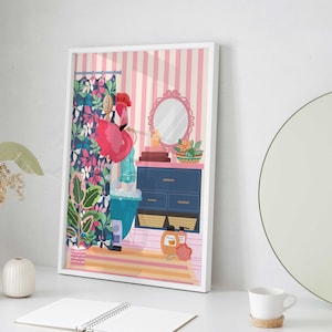 Quirky Bathroom Wall Art, Colorful Flamingo Art, Flamingo In Shower Poster, Trendy Maximalism Art, Funky Wall Art, Eclectic Bohemian Print