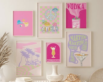 Trendy Gallery Wall Prints, Retro Art Print Bundle Set of 6, Eclectic Gallery Wall Set, Boho Aesthetic Prints Dorm Poster Pintables