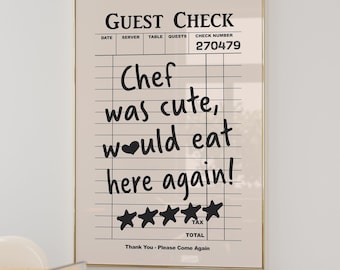 Gastcheckprint, trendy muurkunst, chef-kok was schattig zou hier weer eten, moderne keukenmuurkunst, eetkamerposter