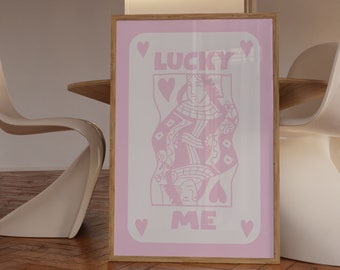 Trendy Wall Art, Lucky Me Wall Art, Large Printable Art, Pink and White Print, College Apartment Decor, Digital Download Art Print