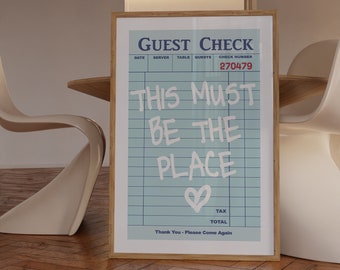 Guest Check Print, Trendy Wall Art, Dorm Art Print, This Must Be The Place, Blue Guest Check Wall Art, Retro Wall Art, Funky Decor