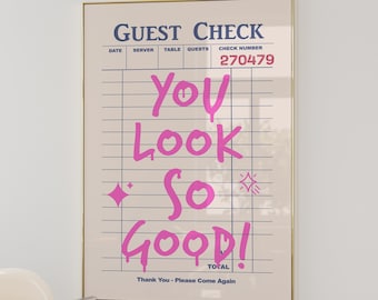 Guest Check Print Retro Wall Art, Bar Cart Art, Aesthetic Wall Art, Printable Trendy Guest Check Poster, Comes in Both Color Options Shown