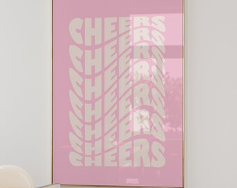 Trendy Bar Cart Poster | Cute Pink Print | Bar Cart Art | Colorful Boho Wall Art | Printable Bar Art Apartment Decor | Bar Print Wall Art