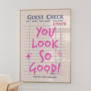 Guest Check Print Retro Wall Art, Bar Cart Art, Estetica Wall Art, Poster stampabile Trendy Guest Check, Disponibile in entrambe le opzioni di colore mostrate