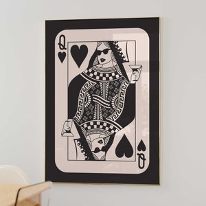 Stampa Regina di Cuori, Arte della parete alla moda, Arredamento minimalista del dormitorio, Stampa dell'appartamento carino, Arredamento della camera per ragazze adolescenti, Stampabile, Opera d'arte di carte da gioco