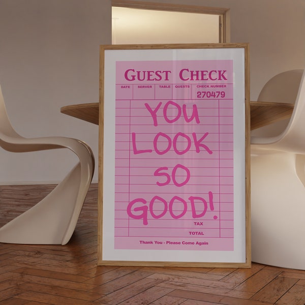 Trendy Wall Art, You Look So Good Guest Check, Retro Wall Art, Modern Apartment Wall Decor, College Dorm Wall Art