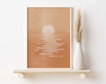RETRO SUNSET PRINT, Boho Sun Print, Sun Poster, Modern Minimalist Ocean Wall Art, Sun Rise Art, Digital Download, Boho Sun Wall Art Poster