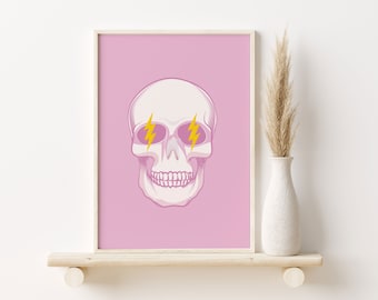 Trendy Print Retro Style Pink Skull Poster, Skull Print, Modern Pastel Goth Decor, Printable Halloween Wall Art, Trendy Dorm Wall Art Pink