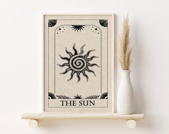 Celestial Wall Art The Sun Tarot Print, Sun Poster, Boho Wall Decor Tarot, Sun Art Print Celestial, Sun Printable Wall Art Boho Sun Print