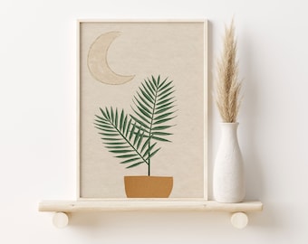 MOON ART ABSTRACT, Printable Wall Art Botanical Moon, Moon Phase Wall Art, Moon Poster, Botanical Poster, Boho Abstract Wall Decor