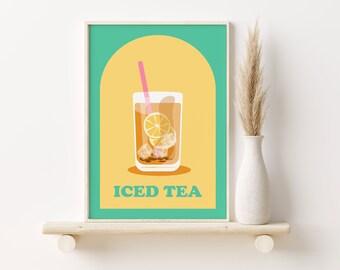 Impresión imprimible de té helado, arte de pared funky de moda