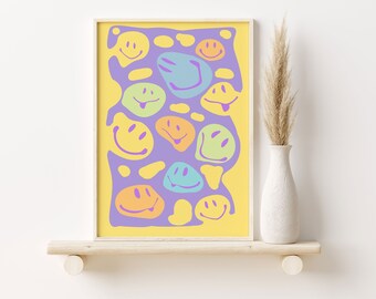 Smiley Print, Funky Retro Wall Art,  Retro Indie Pop Art, Instant Download, Printable Poster Colorful Art Print, Dorm Decor, Collage Poster