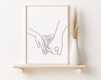 Pinky Swear Line Art Heart Line Art Single Line Wall Art One Line Art Print Minimalist Wall Art Boho Wall Art Digital Printable, Modern Art