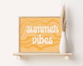 Boho Horizontal Print, Yellow Summer Vibes Poster, Retro Wall Art 70's Style Print, Colorful Boho Wall Art, Retro Home Decor Digital Prints