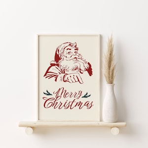 Merry Christmas Santa Print, Boho Christmas Printable Art, Trendy Retro Santa Poster, Apartment Decor, Christmas Aesthetic Digital Print