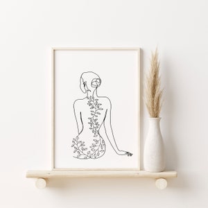 Minimalist Line Art, Woman Body Print Black White Minimalist Print Modern Gallery Wall Art Poster Print Abstract Body Line Art Leaf Drawing