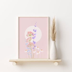 Arte de pared colorido, Estética del póster pastel, DESCARGA DIGITAL, Lindo Póster Flower Print, Boho Wall Art, Decoración del dormitorio, Sun Print