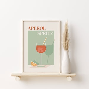 Aperol Spritz Cocktail Print, Trendy Modern Kitchen Wall Art, Alcohol Wall Art, Bart Cart Accessory, Digital Download, MidCentury Modern Art