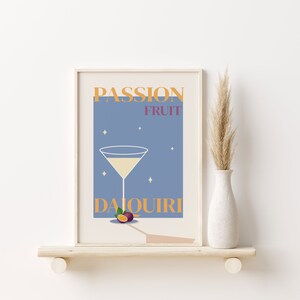 Cocktailprint passievrucht daiquiri, trendy moderne keukenmuurkunst, alcoholkunst aan de muur, Bart Cart-accessoire, kleurrijke afdrukbare kunst