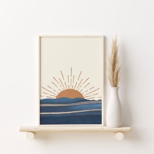 Sunshine Boho Wall Art, Sunrise Wall Print, Sun Wall Art Poster, Boho Art Print, Terracotta Sun Art, Boho Rising Sun Art Print, Sun Poster