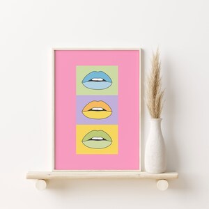 Trendy Wall Art Lips Poster, Teen Room Poster, Pink and Purple Aesthetic Edgy Decor, Colorful Wall Print, Trendy Poster Retro Decor
