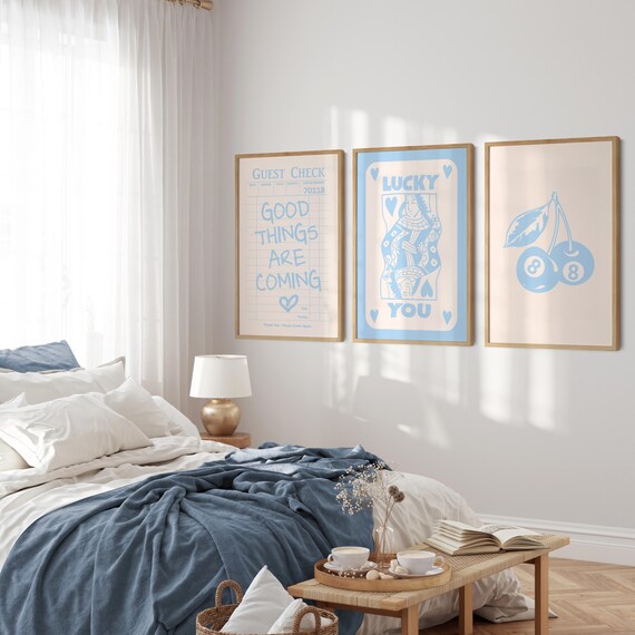 Trendy Light Blue Wall Art Prints – Guest Check, Playing Card, 8