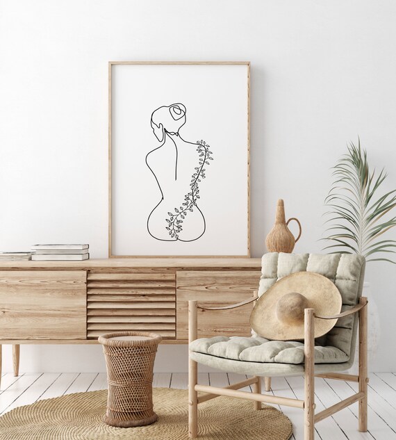 Boho Chic Wall Art Woman Line Art Print Female Body Art Line Etsy