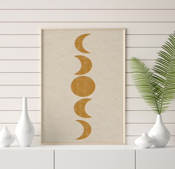 Moon Wall Art Nursery Decor Boho Poster Print Yellow Moon Etsy