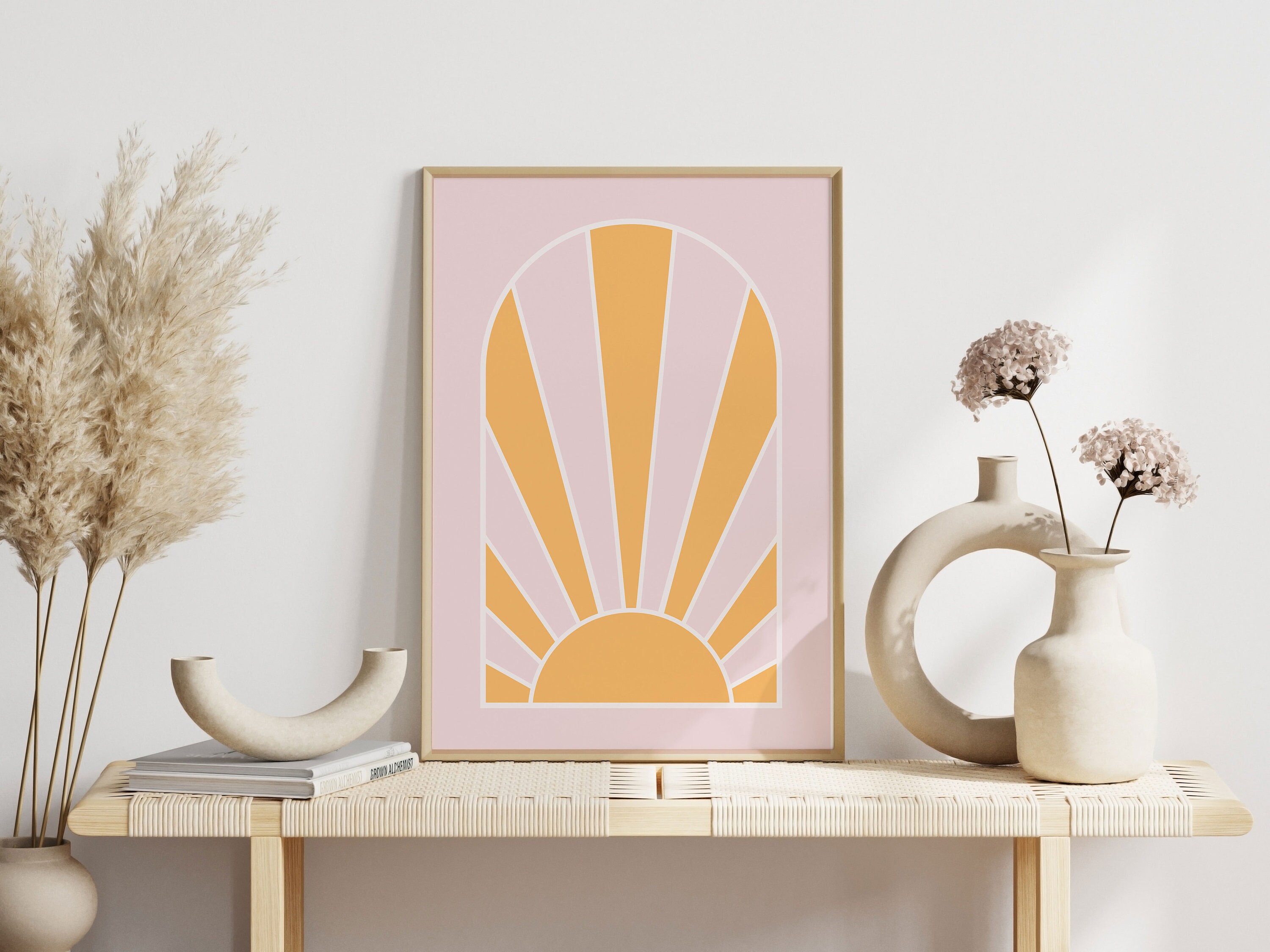 Yellow Sun Wall Art Pink Poster Aesthetic DIGITAL DOWNLOAD Etsy