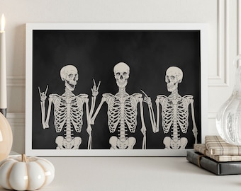 Halloween afdrukbare, vintage skelet print, trendy Halloween print, digitale Wall Art, retro skelet poster, leuke Halloween decor