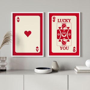 Cute Wall Art, Funky Gallery Wall Set of 2 Prints, Trendy Retro Wall Art, Apartment Decor, Bright Colorful Print, Lucky You Card image 2