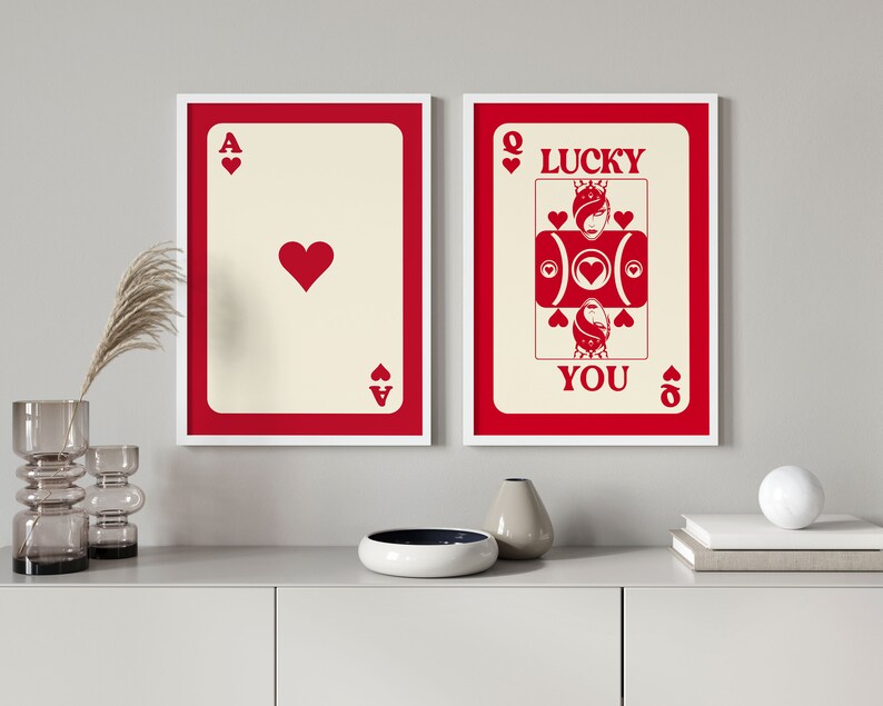 Cute Wall Art, Funky Gallery Wall Set of 2 Prints, Trendy Retro Wall Art, Apartment Decor, Bright Colorful Print, Lucky You Card image 2