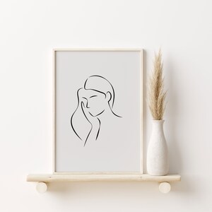 Woman Body Line Art, Female Body Line Art, Abstract Woman Wall Art, Single Line Art, Minimalist Drawing, Grey and Black Printable Wall Art