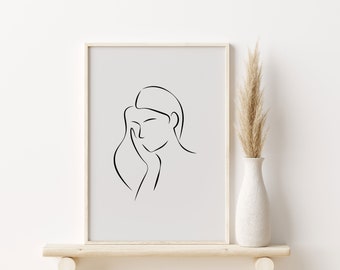 Kvinnokroppslinjekonst, Kvinnokroppslinjekonst, Abstrakt kvinnaväggkonst, Enkel linjekonst, Minimalistisk teckning, Utskrivbar grå och svart väggkonst