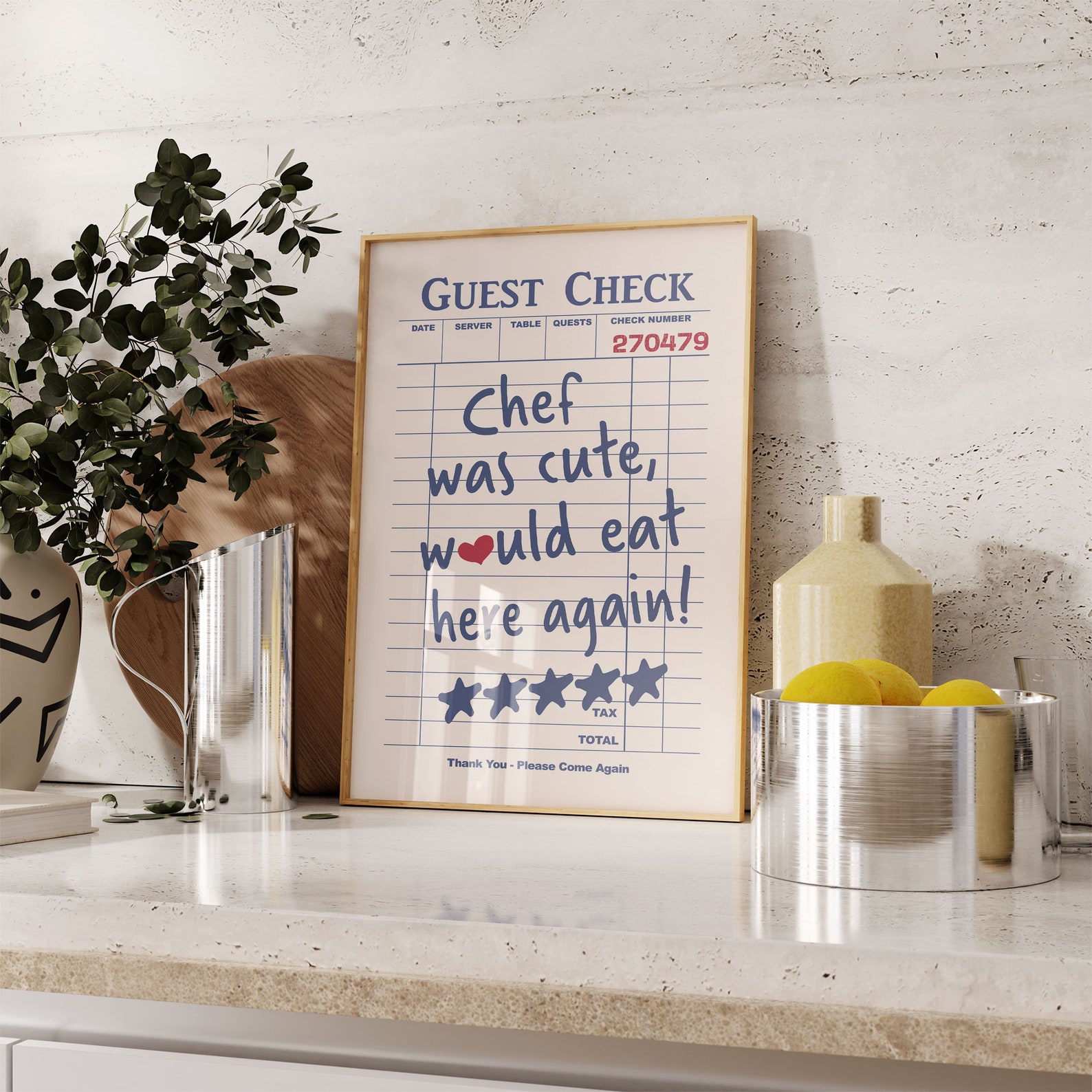 Chef Was Cute Would Eat Here Again, Guest Check Print, Trendy Kitchen Art (Digital Download)