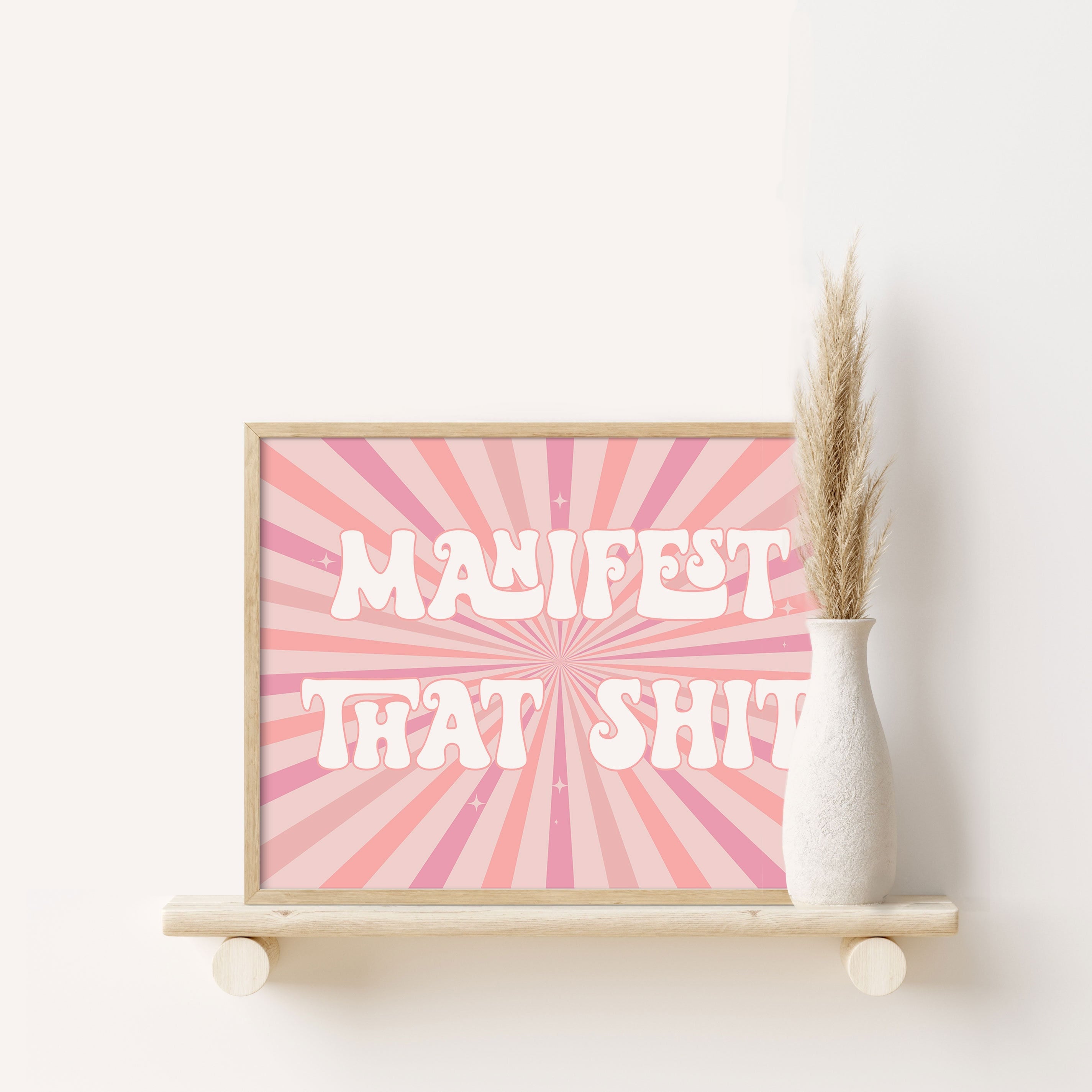 Retro Pink Quote Poster, Motivational Quote Print, Trendy Preppy Pink Print, Horizontal Text Poster, Large Wall Art Above Bed Home Decor