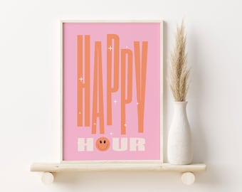 Trendy Drinks Print | Colorful Boho Wall Art | Printable Bar Art | Pink and Orange | Bar Prints Modern | Retro Dorm Decor