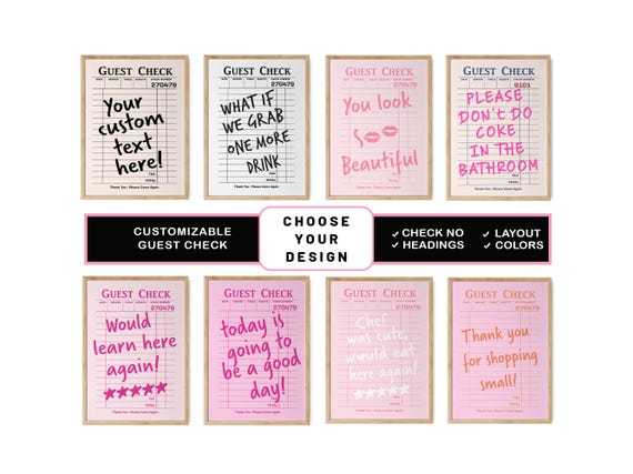 Custom Guest Check Poster, Trendy Wall Art, Personalised Guest Check, Pick From 8 Designs, Large Sizes, Housewarming Gift, Printable