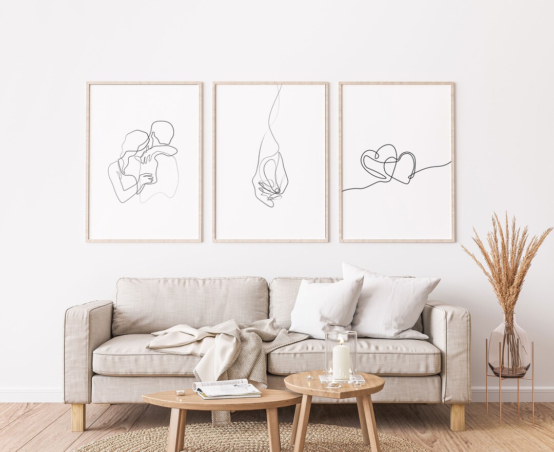 Couple Line Art Set, Couple Abstract Art, Black White Wall Set of 3