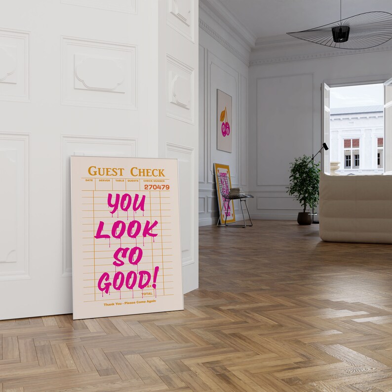 Guest Check Print, Preppy Wall Decor, Trendy Wall Art, You Look so Good