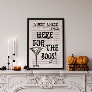 Wydruk czeku gościa na Halloween, sztuka wózka barowego, tutaj dla buczących, plakat retro na Halloween, wydruk na Halloween, modna sztuka ścienna, neutralny