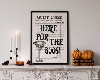 Halloween Guest Check Print, Bar Cart Art, Here For The Boos, Retro Halloween Poster, Halloween Printable, Trendy Wall art, Neutral