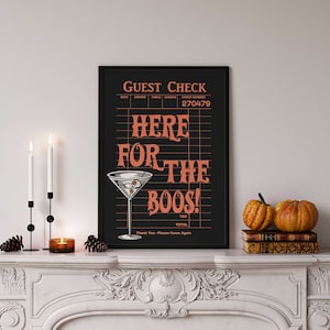 Wydruk na Halloween, Sztuka na wózek barowy, Tutaj dla buczących, Pomarańczowy i czarny czek dla gości, Plakat retro na Halloween, Wydruk na Halloween, Modna sztuka ścienna