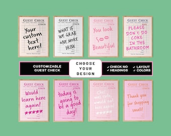 Custom Guest Check Art Print, Trendy Wall Art, Digital Download, Pick From 8 Color Options, Large Sizes Housewarming Guest Check Apartment