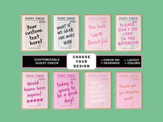 Custom Guest Check Art Print, Trendy Wall Art, Digital Download, Pick From 8 Color Options, Large Sizes Housewarming Guest Check Apartment
