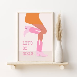 Cowgirl Poster | Preppy Wall art | Cowgirl Boot Print | Girly Wall Art Printable | Trendy Wall Art | Cute Pink and Orange Print