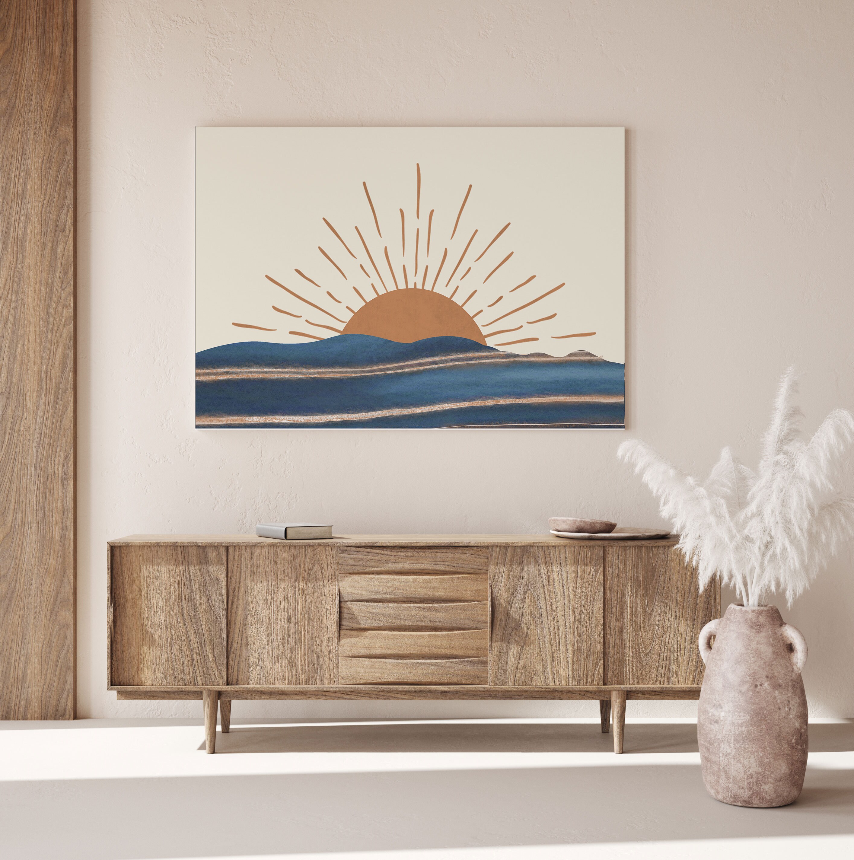 Abstract Rising Sun Print, Burnt Orange Sun Wall Art, Sun Home Decor ...